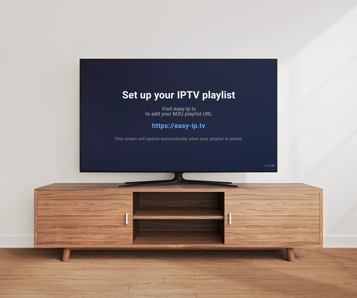 Easy IP TV M3U playlist setup screen — paste your IPTV playlist URL to start watching